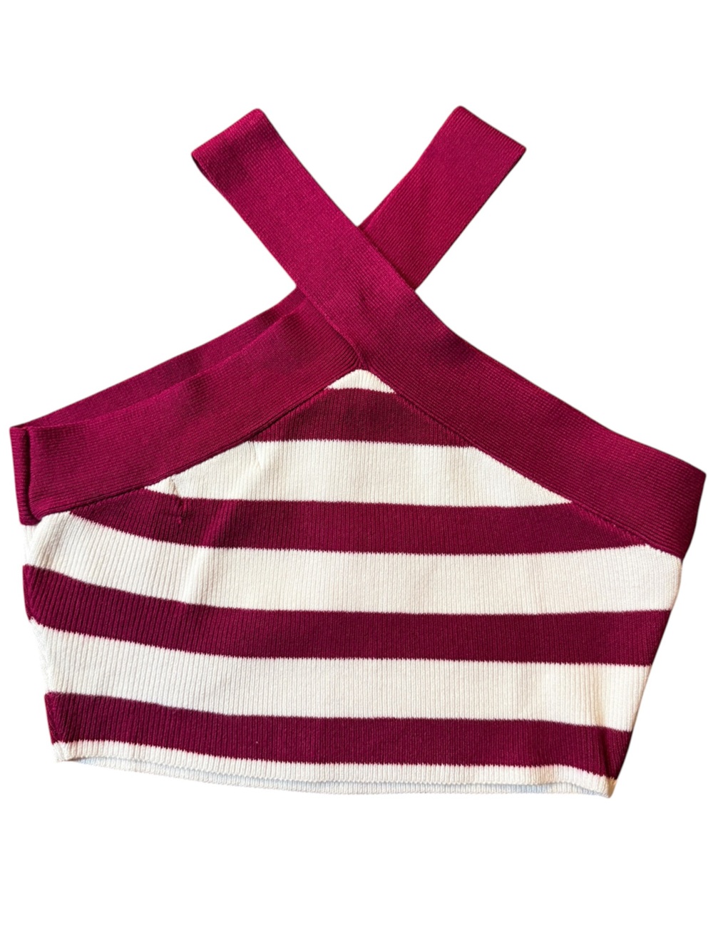 House of Harlow 1960 Striped Berry & Cream Cropped Halter Top size S